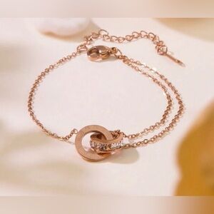 New 1pc Stainless Steel Double Hoop Bracelet Inlaid With Zirconia